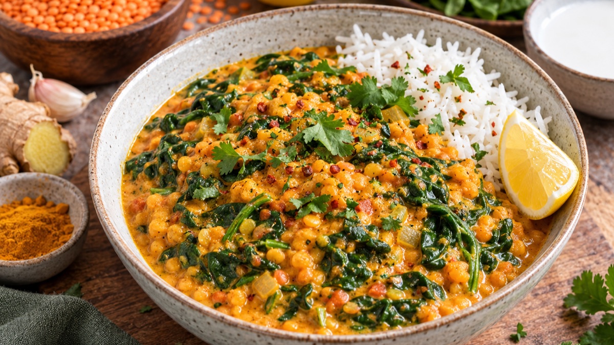 Dahl de Lentilles Corail aux Épinards, recette du pôle santé A.WAY à Quetigny près de Dijon.