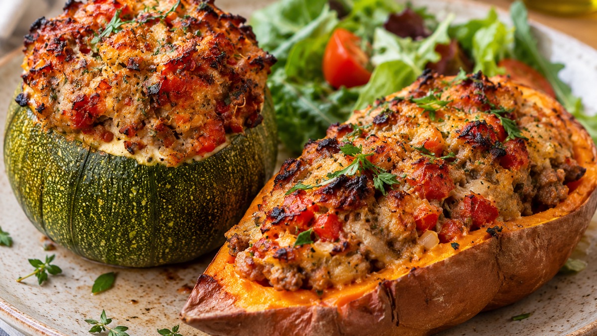 Légumes & Patate Douce Farcis, recette du pôle santé A.WAY à Quetigny près de Dijon.