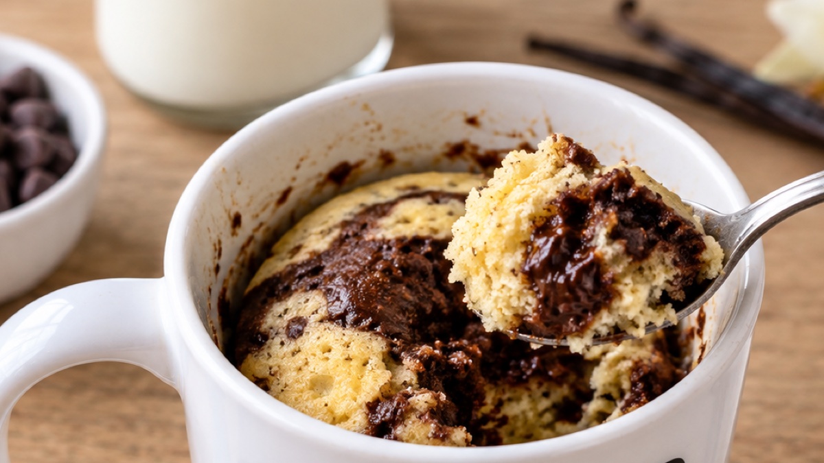 Mug-Cake Choco-Vanille, recette du pôle santé A.WAY à Quetigny près de Dijon.