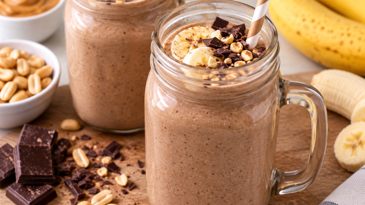 Smoothie Minceur Choco Banane-cacahuète, recette du pôle santé A.WAY à Quetigny près de Dijon.