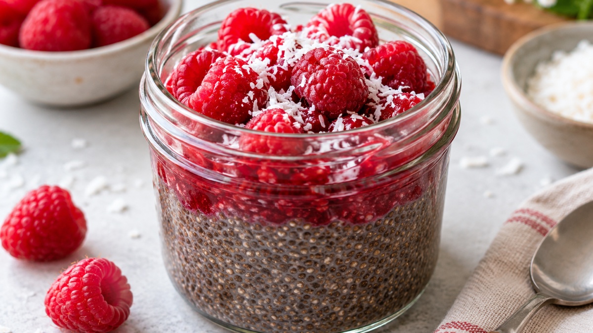 Super-bowl Chia Framboise, recette du pôle santé A.WAY à Quetigny près de Dijon.