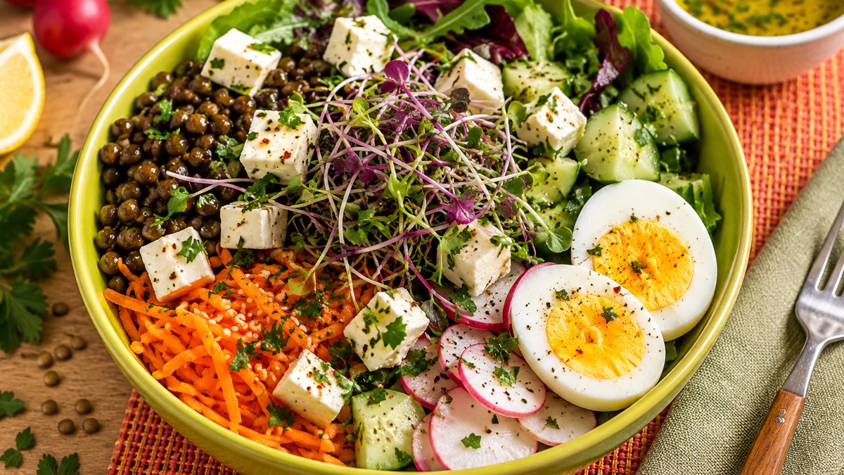Veggie-bowl aux Lentilles, recette du pôle santé A.WAY à Quetigny près de Dijon.