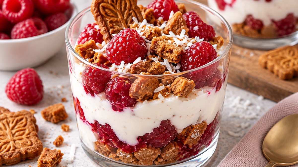 Verrine Gourmande Framboise-spéculos, recette du pôle santé A.WAY à Quetigny près de Dijon.